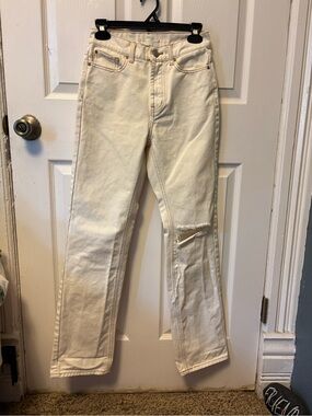 BDG Urban Outfitters Loose Straight Ripped Jeans - Cream / Off-White